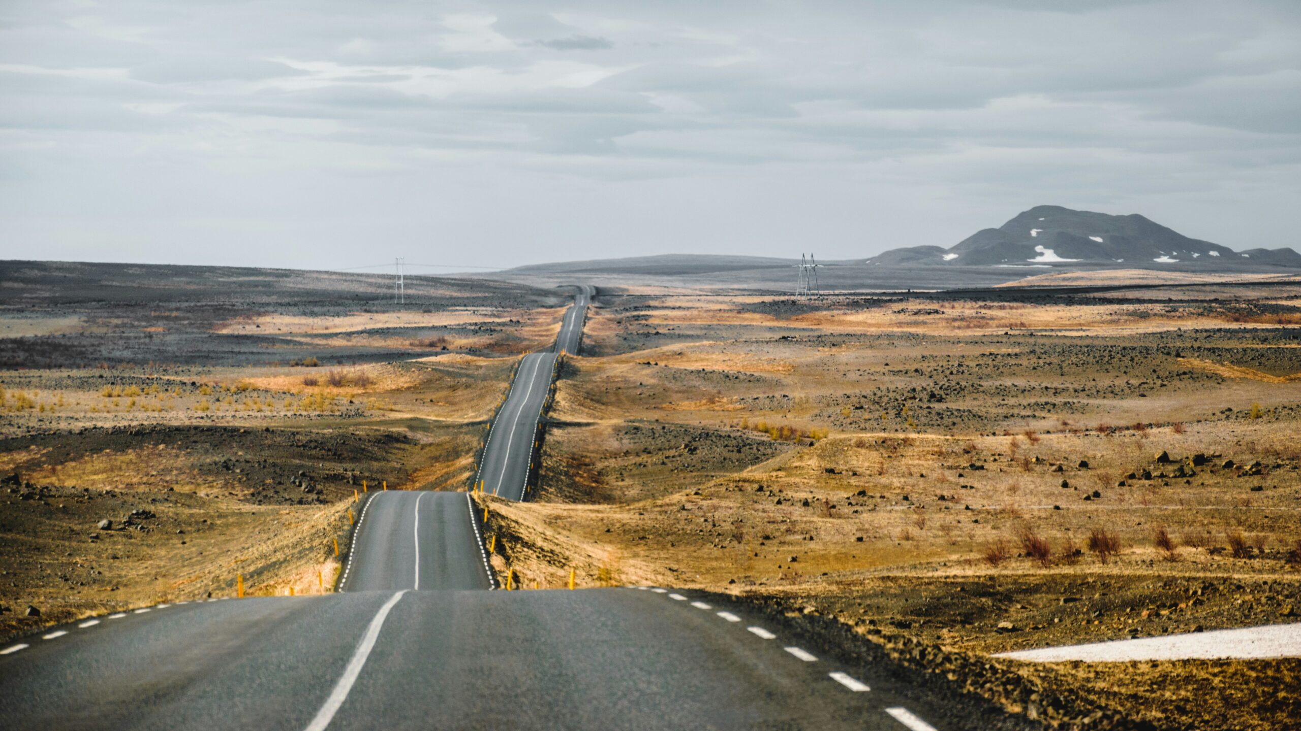 Winding and bumpy road through the remote highlands of Iceland