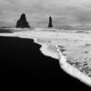 Reynisfjara Black Sand Beach in black and white in South Iceland