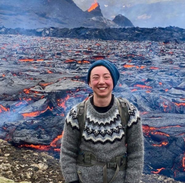 Standing next to lava flowing at the Fagradalsfjall eruption in March 2021, Iceland